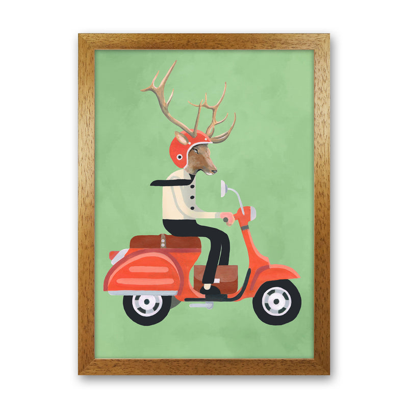 Deer On Scooter Art Print by Coco Deparis Oak Grain