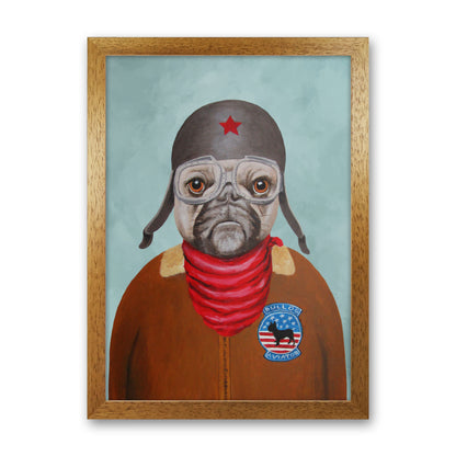 Bulldog With Helmet Art Print by Coco Deparis Oak Grain