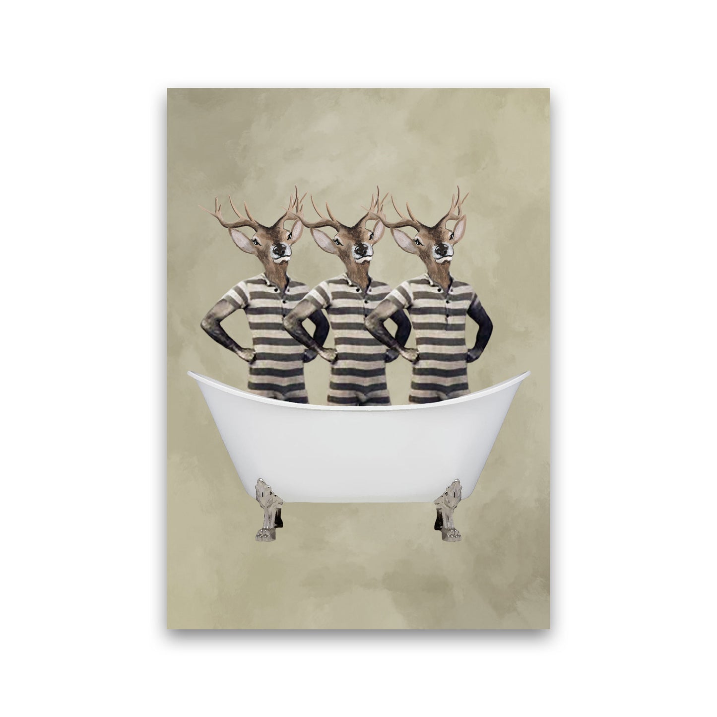Deers In Bathtub Art Print by Coco Deparis Print Only