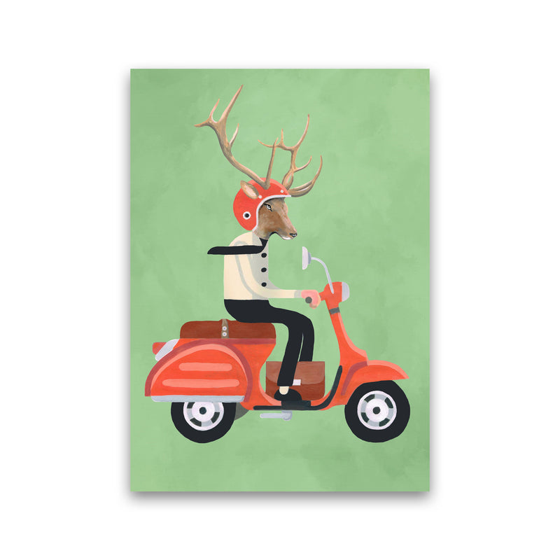 Deer On Scooter Art Print by Coco Deparis Print Only