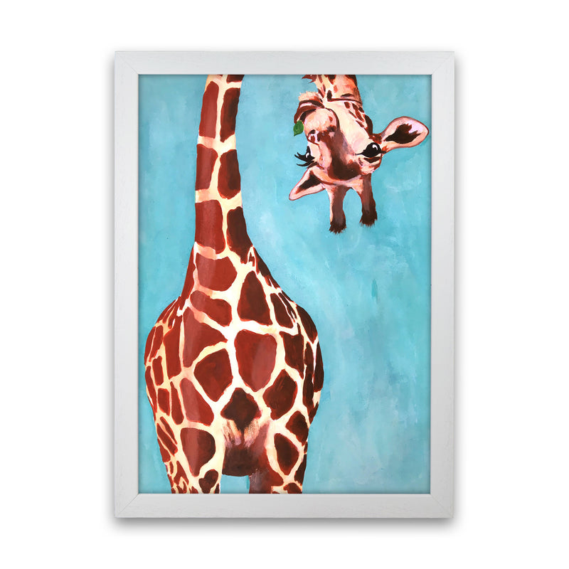 Giraffes With Green Leave Art Print by Coco Deparis White Grain