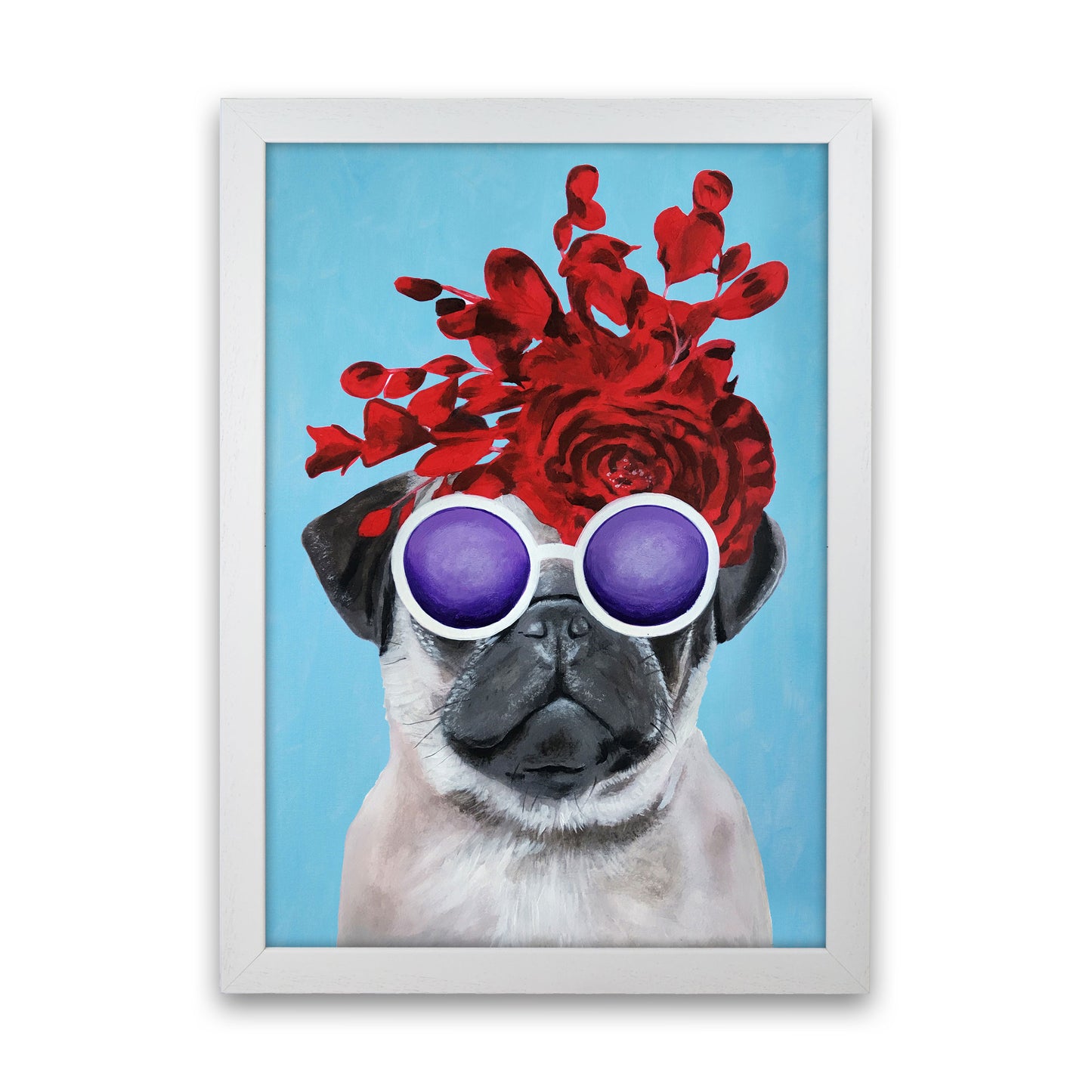 Fashion Pug Blue Art Print by Coco Deparis White Grain