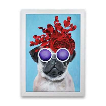 Fashion Pug Blue Art Print by Coco Deparis White Grain