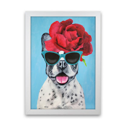 Fashion Bulldog Blue Art Print by Coco Deparis White Grain