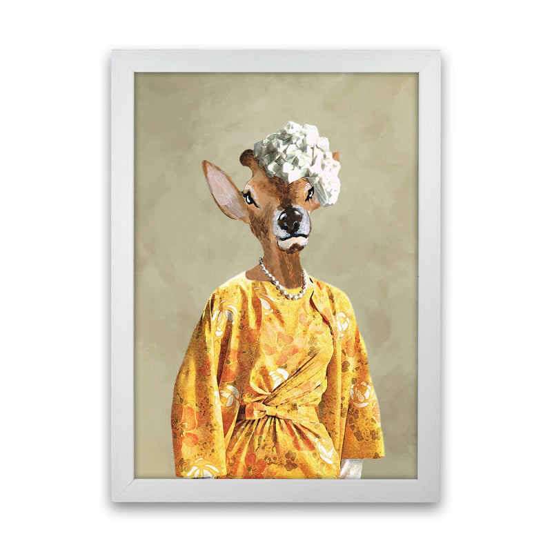 Deer Sixties Woman Art Print by Coco Deparis White Grain