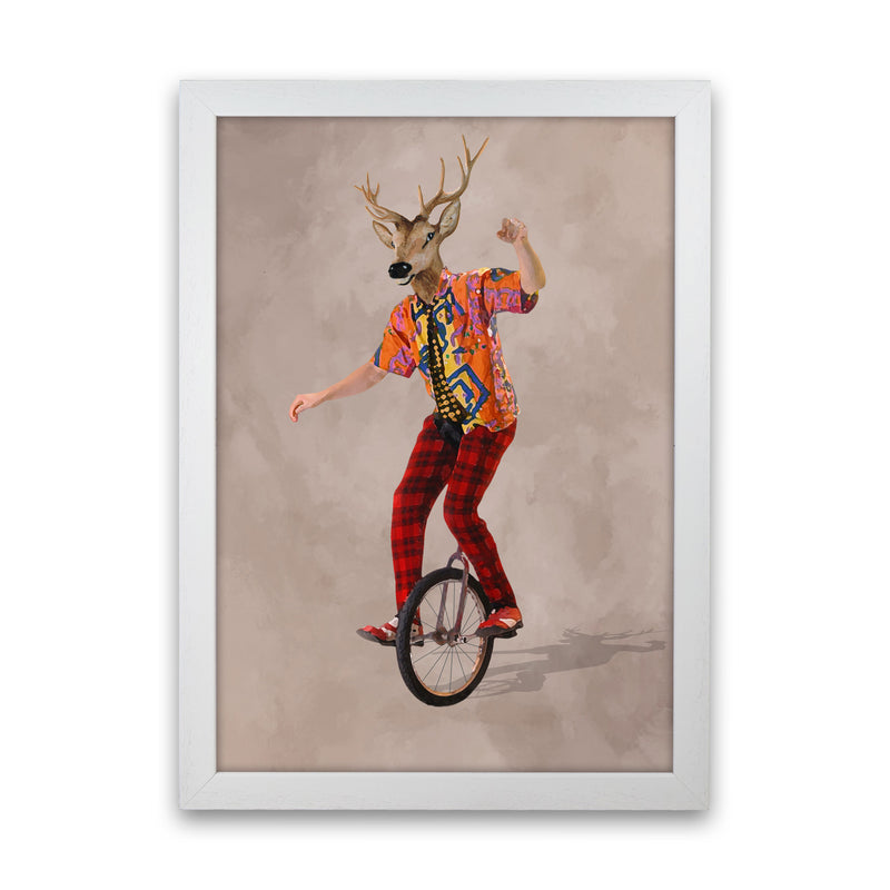 Deer On One Wheel Art Print by Coco Deparis White Grain