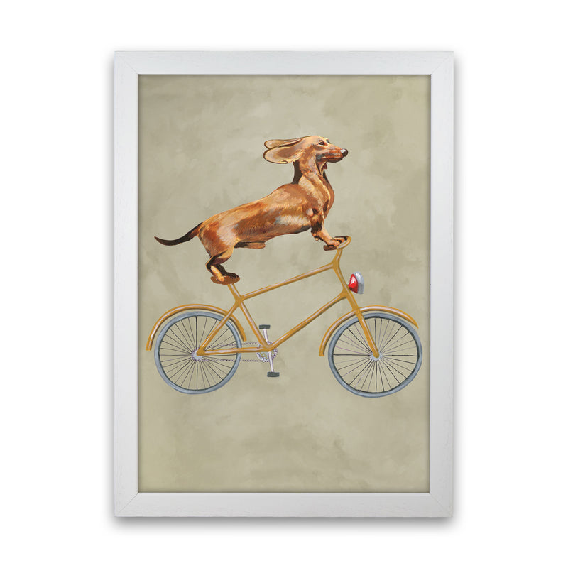 Daschund On Bicycle Art Print by Coco Deparis White Grain