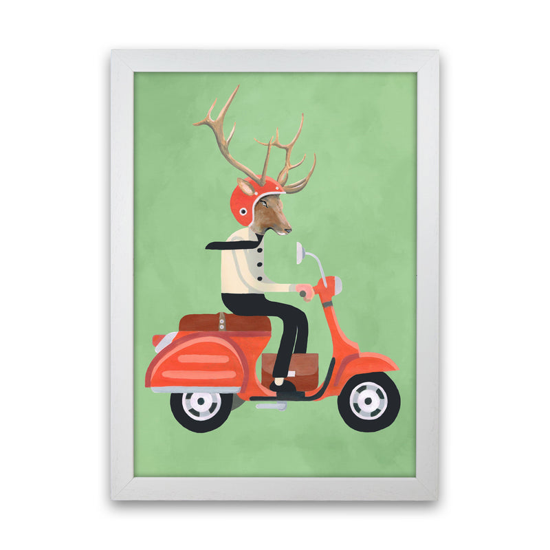 Deer On Scooter Art Print by Coco Deparis White Grain