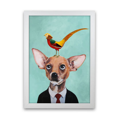Chihuahua With Bird Art Print by Coco Deparis White Grain