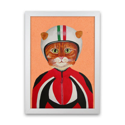 Cat With Helmet Art Print by Coco Deparis White Grain