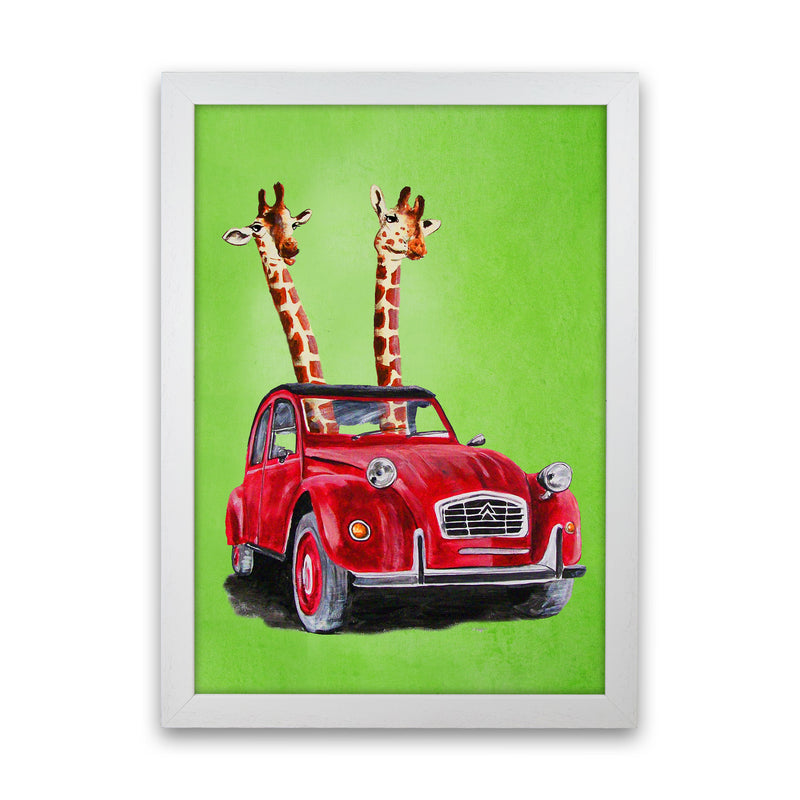2 Giraffes In Car 2 Art Print by Coco Deparis White Grain