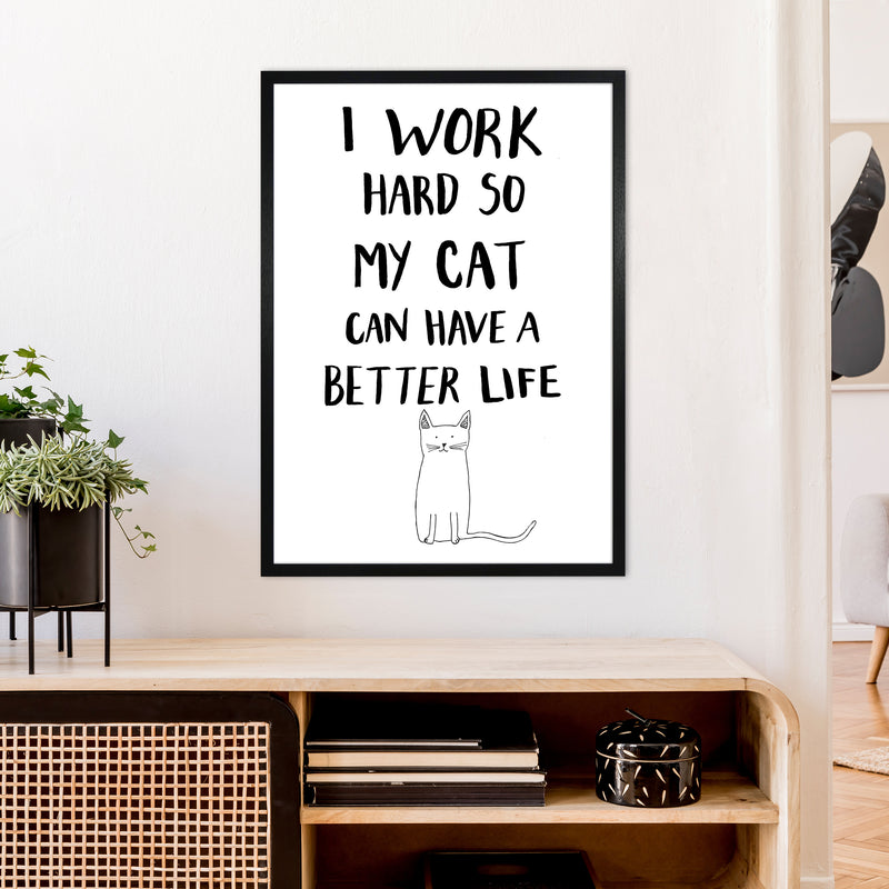 I Work Hard Cat Art Print by Carissa Tanton A1 White Frame