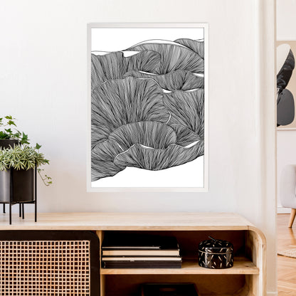 Oyster Mushrooms BW Art Print by Carissa Tanton A1 Oak Frame