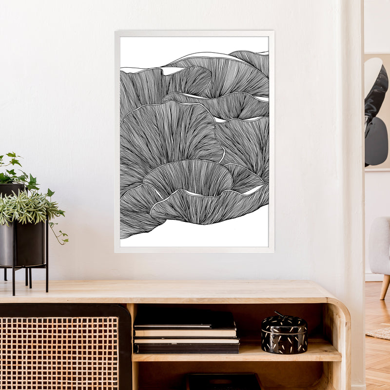Oyster Mushrooms BW Art Print by Carissa Tanton A1 Oak Frame