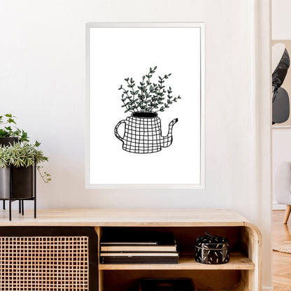 Teapot Plants Green Art Print by Carissa Tanton A1 Oak Frame