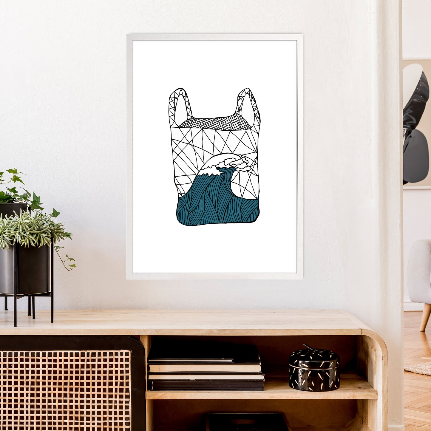 Plastic Bag Blue Art Print by Carissa Tanton A1 Oak Frame