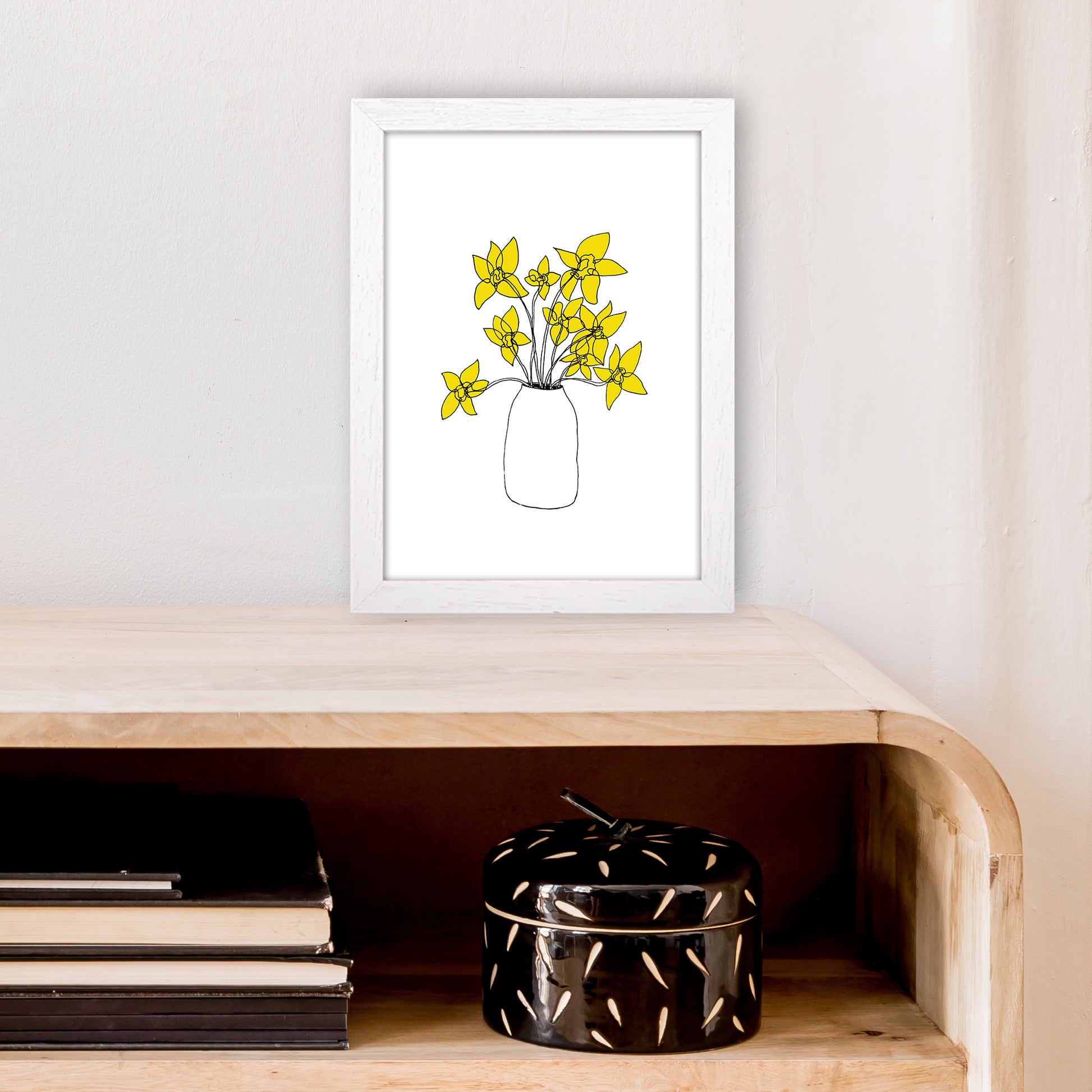 Daffodils Yellow Art Print by Carissa Tanton A4 Oak Frame