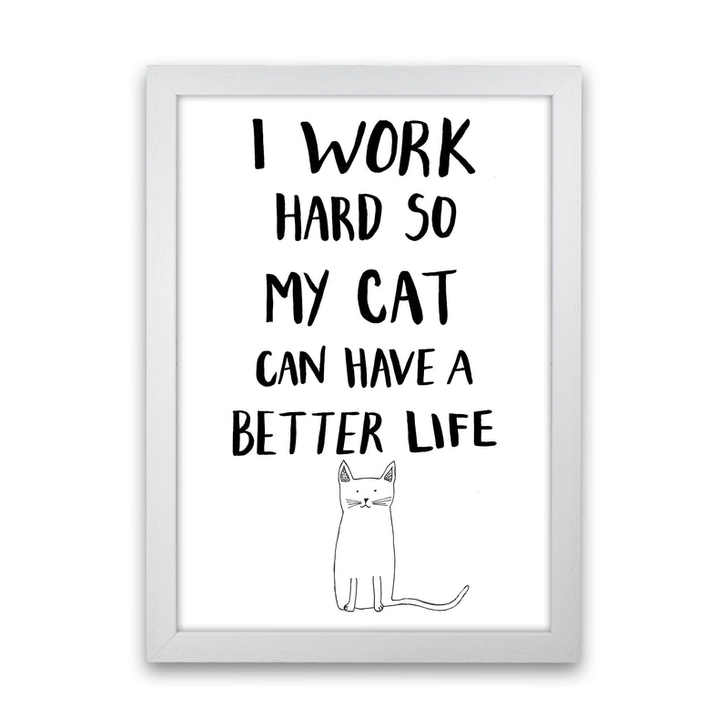 I Work Hard Cat Art Print by Carissa Tanton White Grain