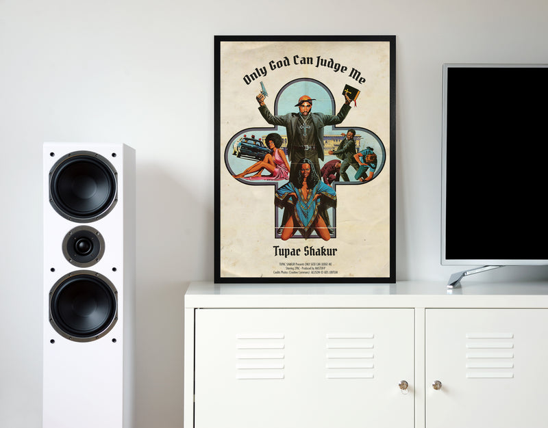 Tupac only god can judge me retro music poster framed wall art print