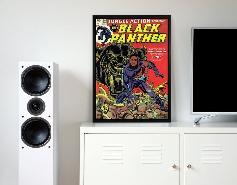 Black panther retro music poster framed wall art print
