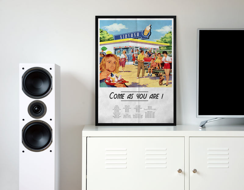 Come as you are nirvana retro music poster framed wall art print