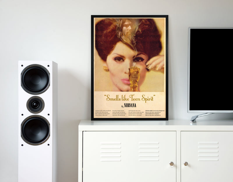 Nirvana smells like teen spirit retro music poster framed wall art print