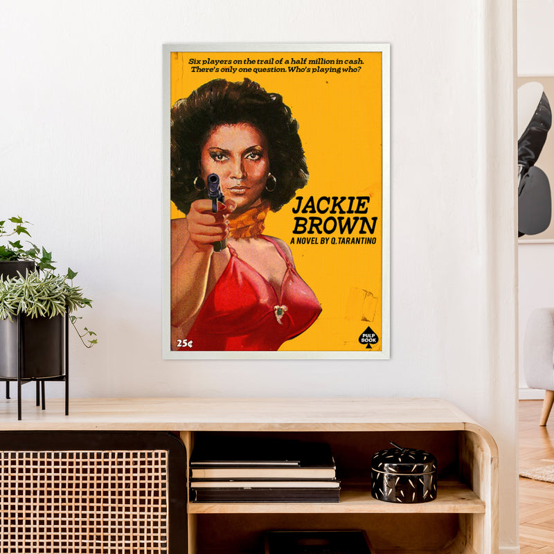Jackie Brown by David Redon Retro Movie Poster Framed Wall Art Print A1 Oak Frame