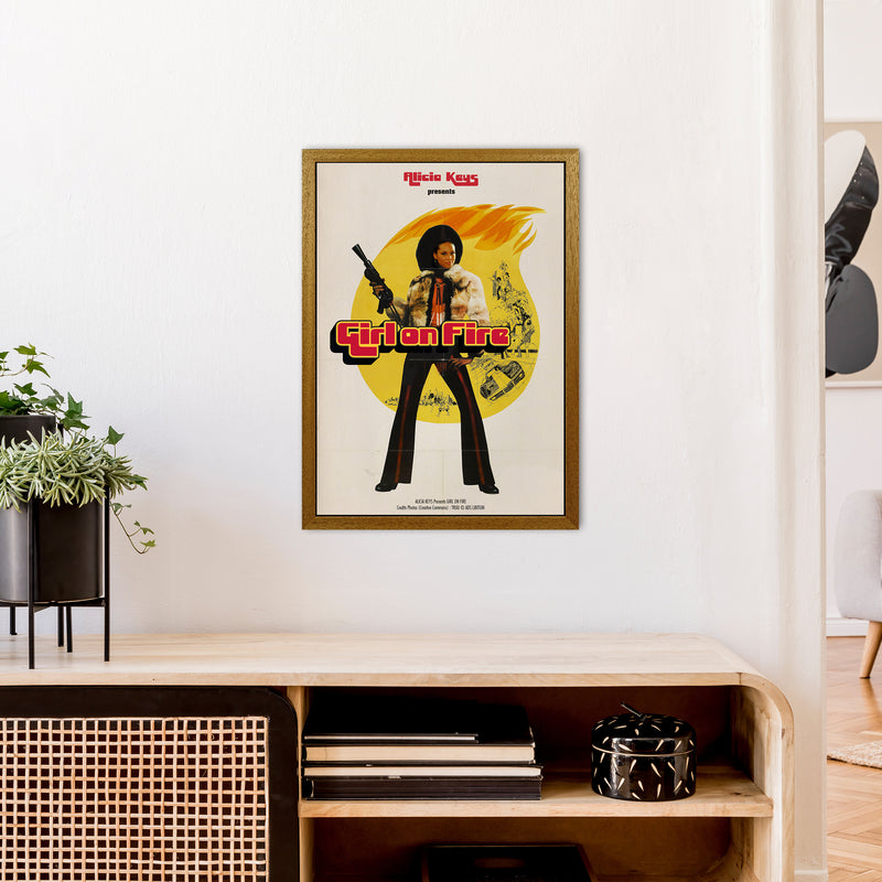 Girl on Fire by David Redon Retro Music Poster Framed Wall Art Print A2 Print Only