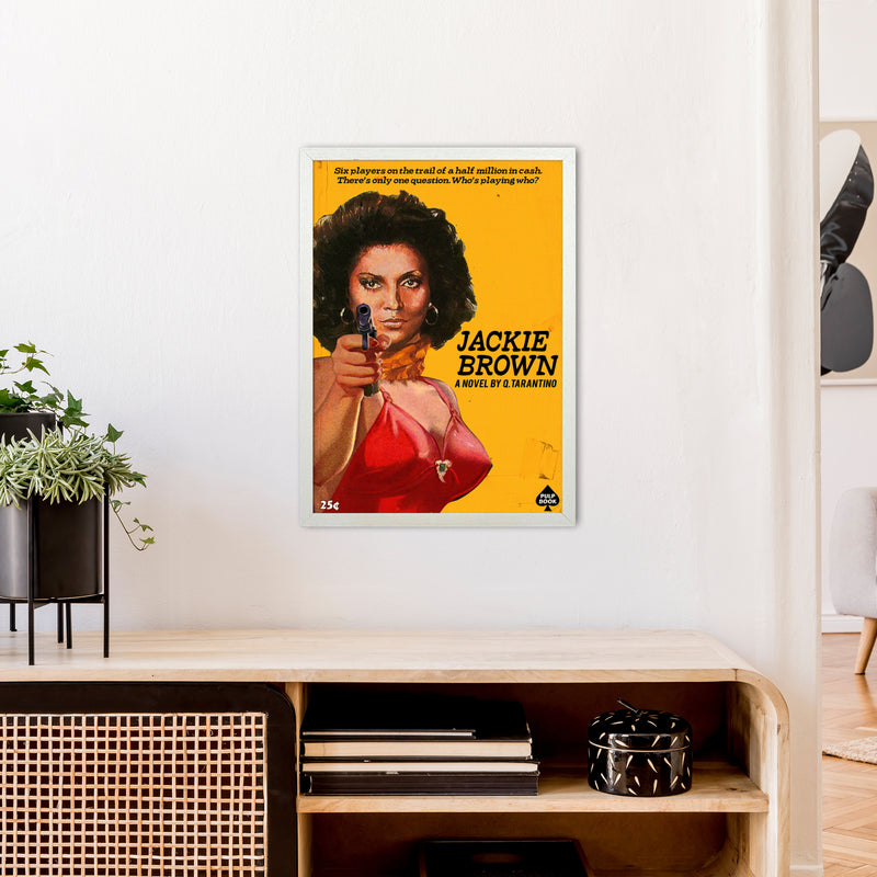 Jackie Brown by David Redon Retro Movie Poster Framed Wall Art Print A2 Oak Frame