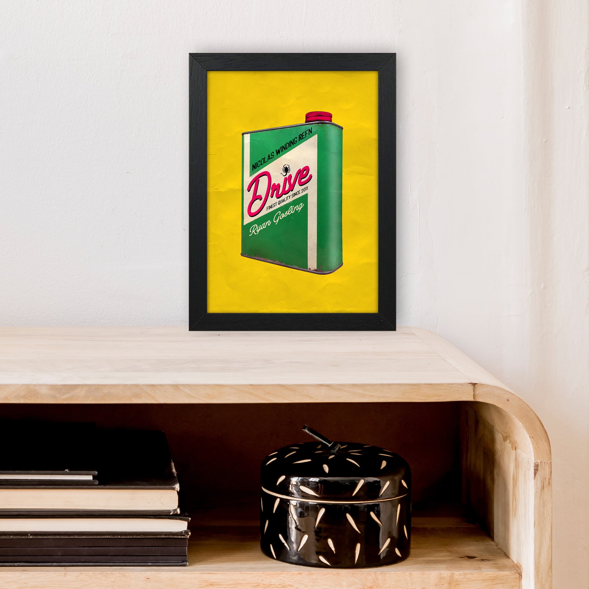 Drive Shot by David Redon Retro Movie Poster Framed Wall Art Print A4 White Frame