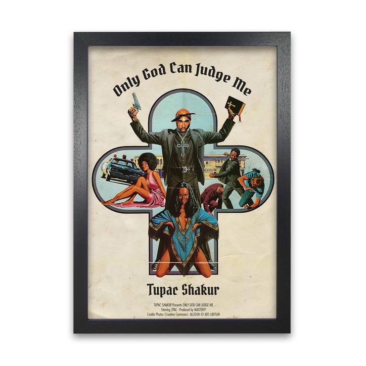 Tupac only god can judge me retro music poster framed wall art print
