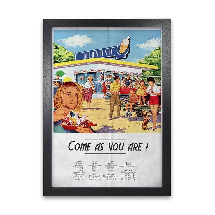 Come as you are nirvana retro music poster framed wall art print