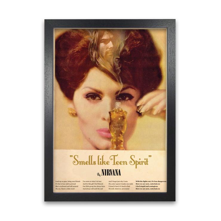 Nirvana smells like teen spirit retro music poster framed wall art print