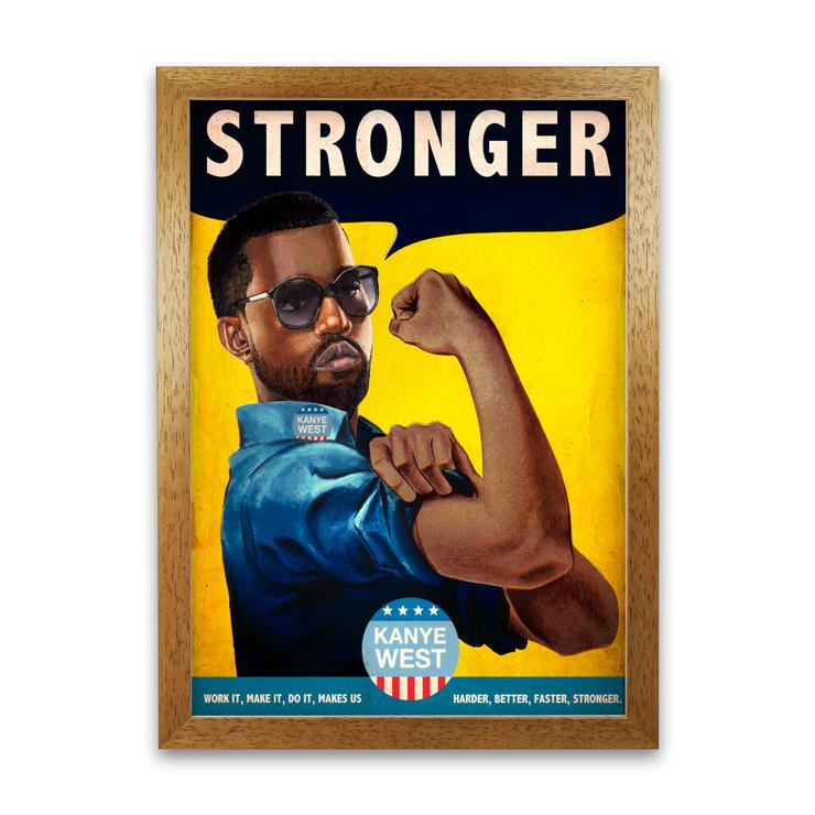 Stronger kanye west retro music poster framed wall art print