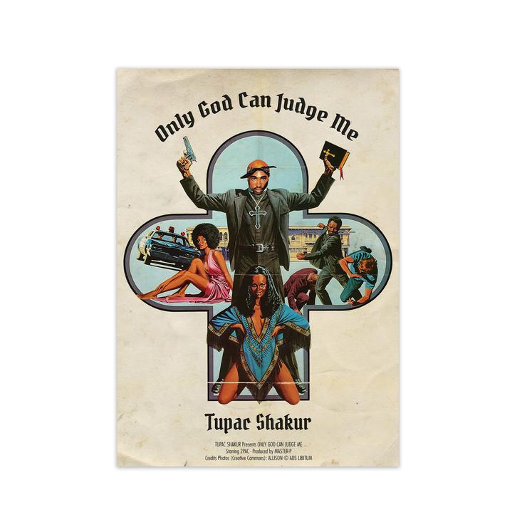 Tupac only god can judge me retro music poster framed wall art print
