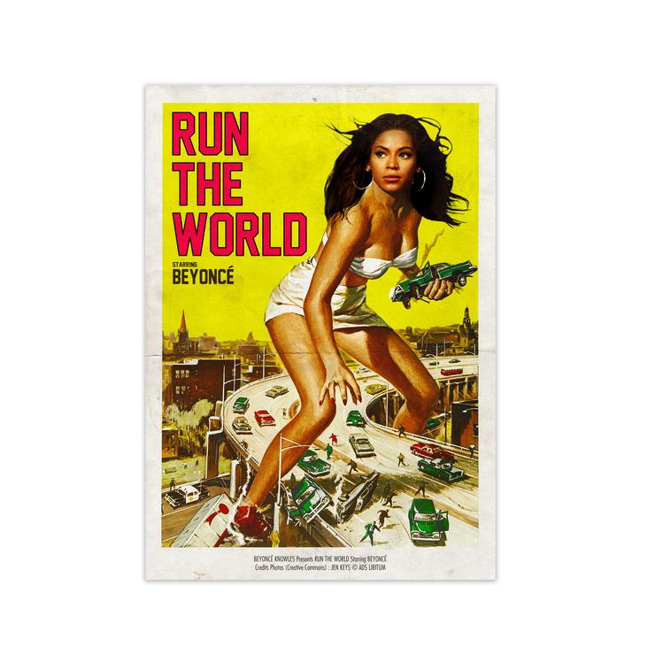 Beyonce run the world retro music poster framed wall art print