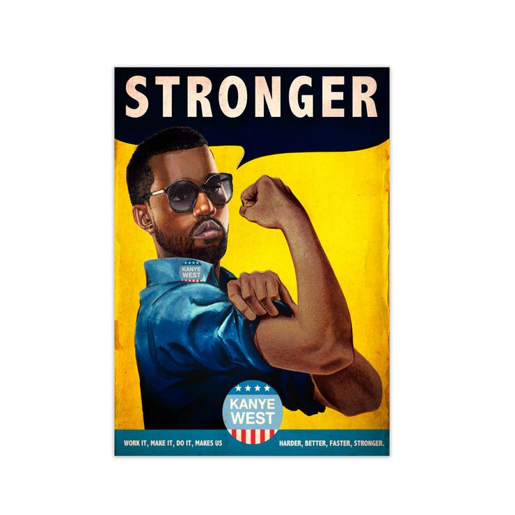 Stronger kanye west retro music poster framed wall art print