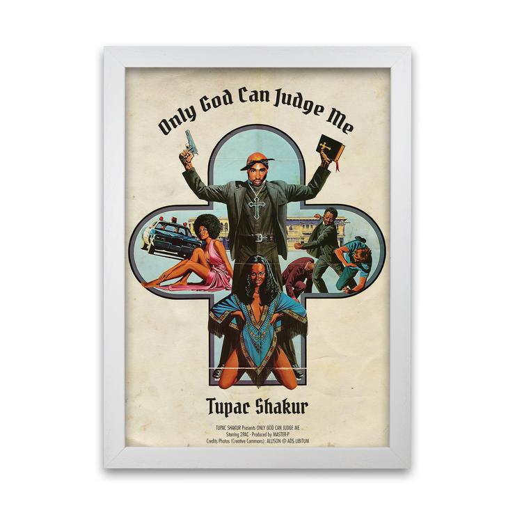 Tupac only god can judge me retro music poster framed wall art print