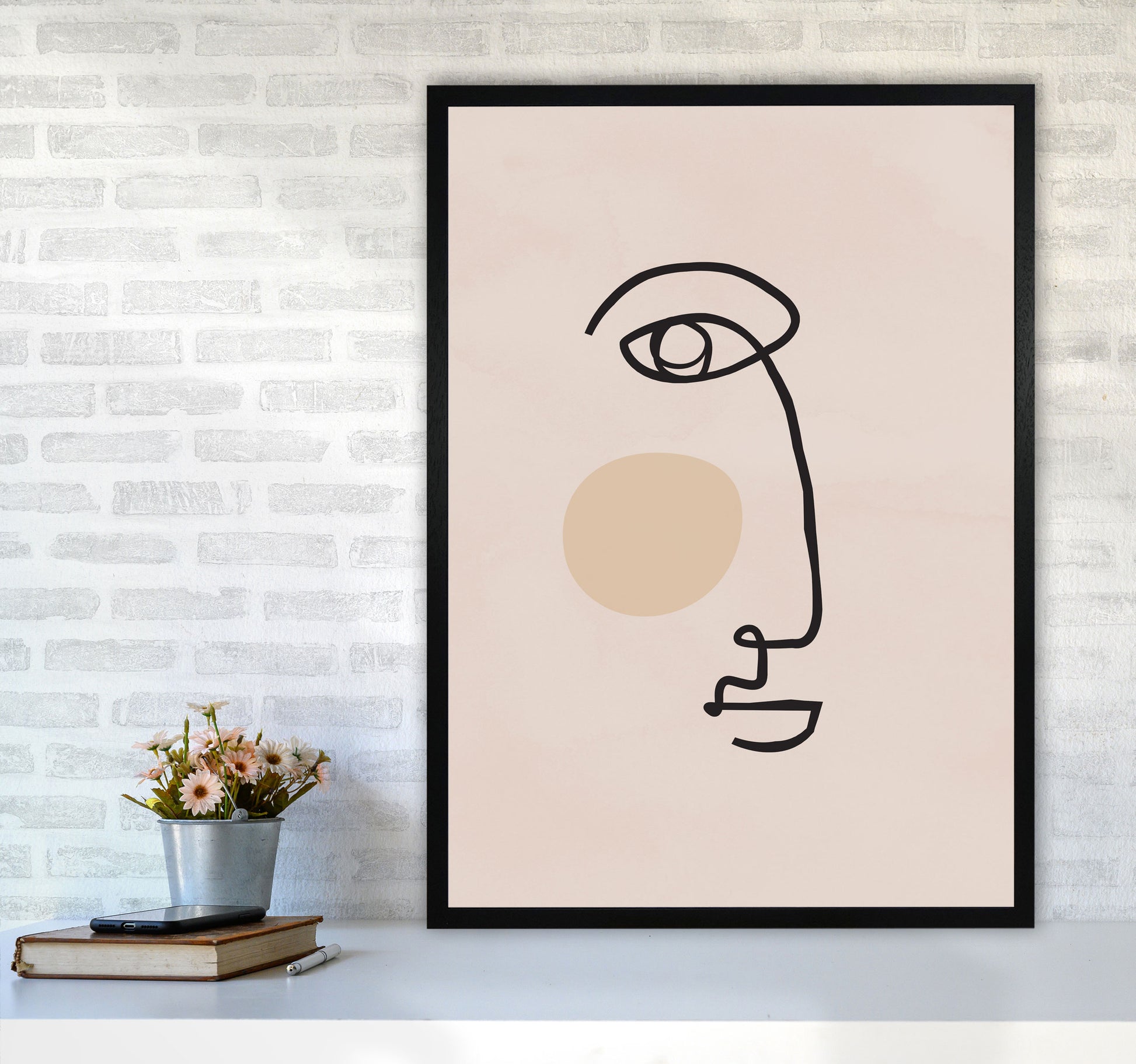 Absract 2 Face Line Art Art Print by Essentially Nomadic A1 White Frame