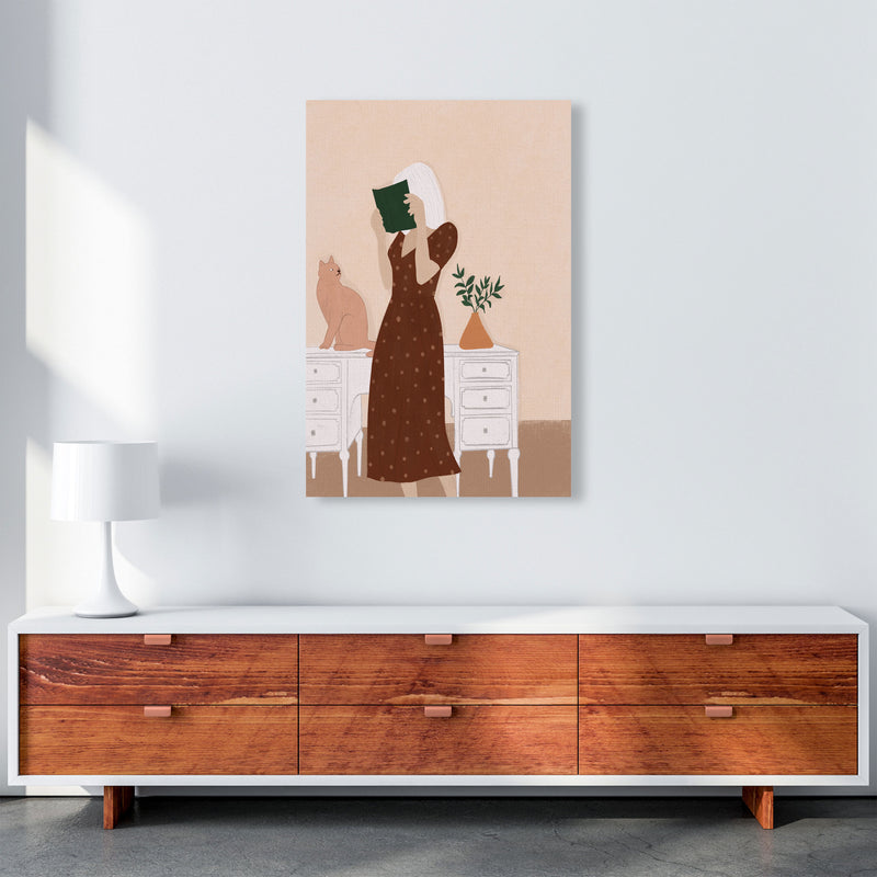 Girl Book Cat Art Print by Essentially Nomadic A1 Canvas