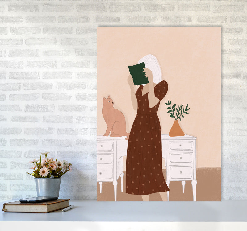 Girl Book Cat Art Print by Essentially Nomadic A1 Black Frame