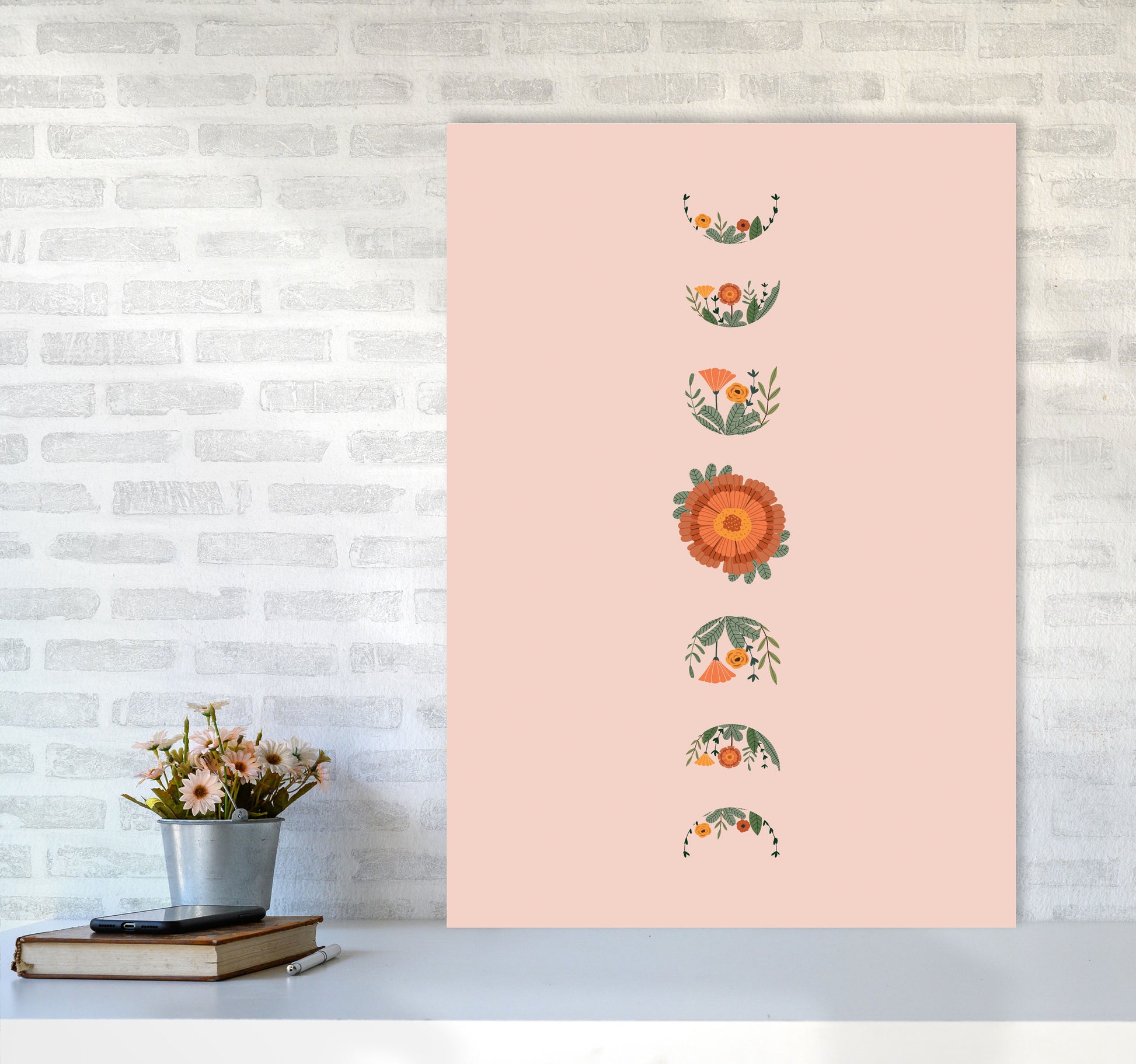 Moon Phases Floral Art Print by Essentially Nomadic A1 Black Frame