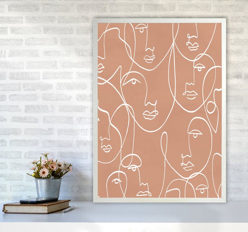 Face Beige Line Art Art Print by Essentially Nomadic A1 Oak Frame