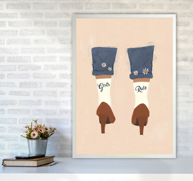 Girls Rule Art Print by Essentially Nomadic A1 Oak Frame
