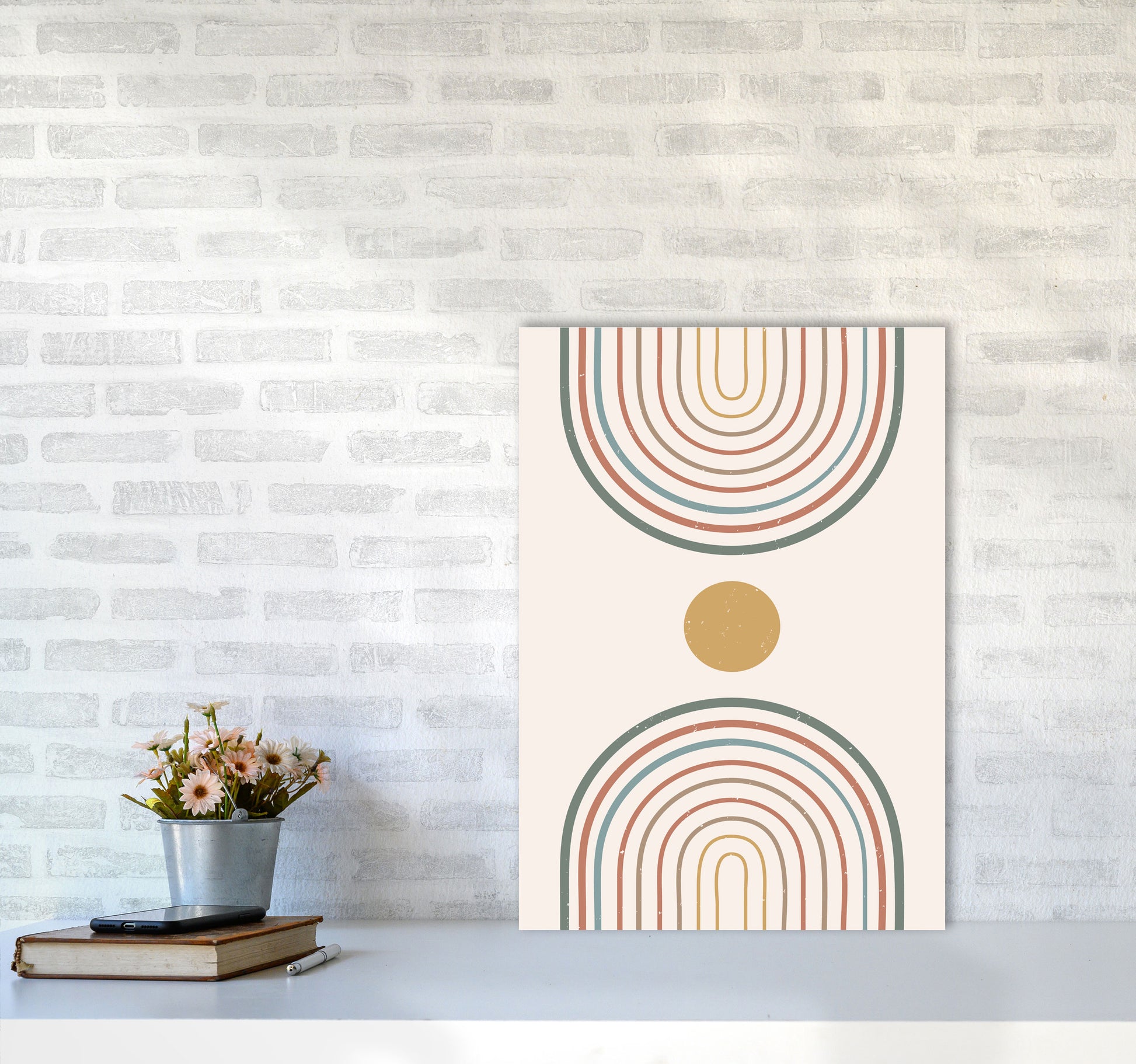 Mid Century Rainbow Sun Art Print by Essentially Nomadic A2 Black Frame