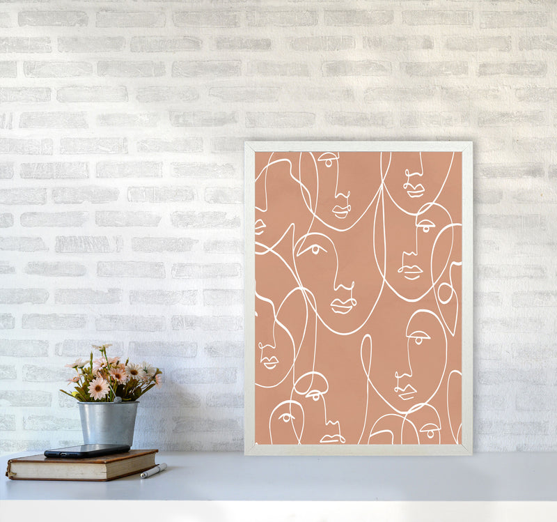 Face Beige Line Art Art Print by Essentially Nomadic A2 Oak Frame
