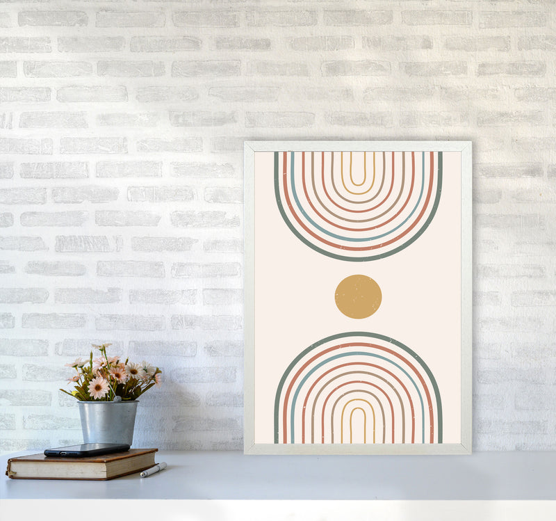 Mid Century Rainbow Sun Art Print by Essentially Nomadic A2 Oak Frame