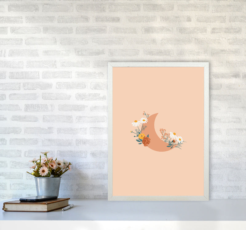 Moon Crescent Floral Art Print by Essentially Nomadic A2 Oak Frame