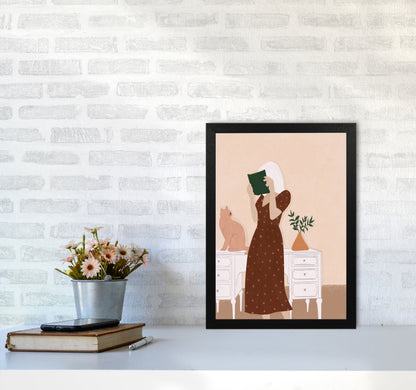 Girl Book Cat Art Print by Essentially Nomadic A3 White Frame