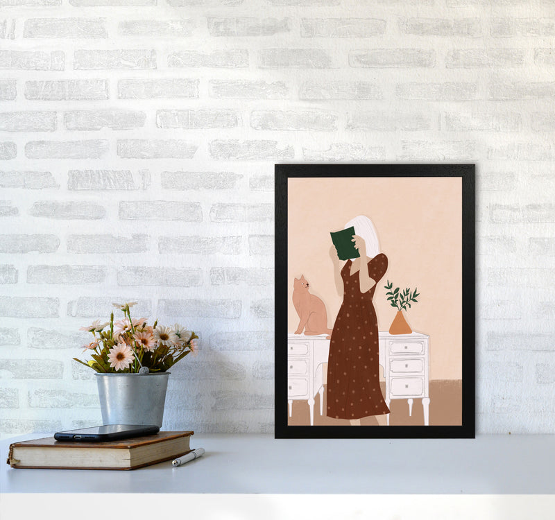 Girl Book Cat Art Print by Essentially Nomadic A3 White Frame